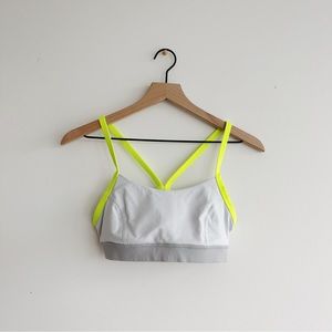Lululemon, Rise and Run Bra, Light Gray and Neon Green, Size 8